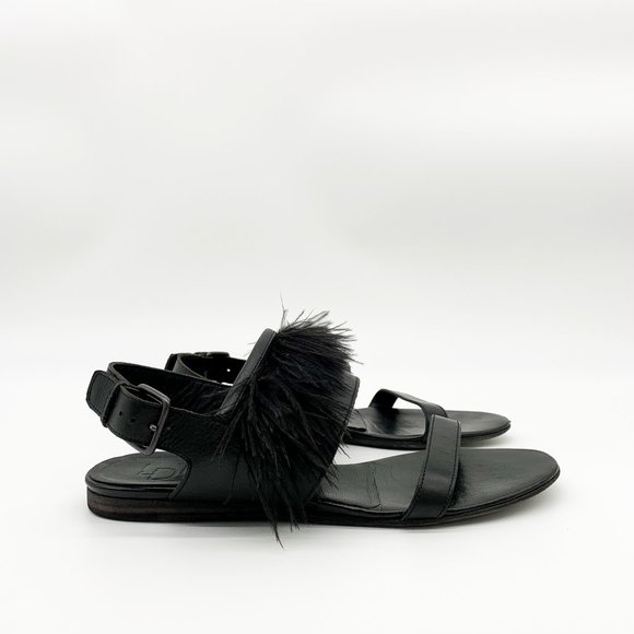 LD TUTTLE Shoes - LD TUTTLE Ostrich Feather Leather Sandals Black